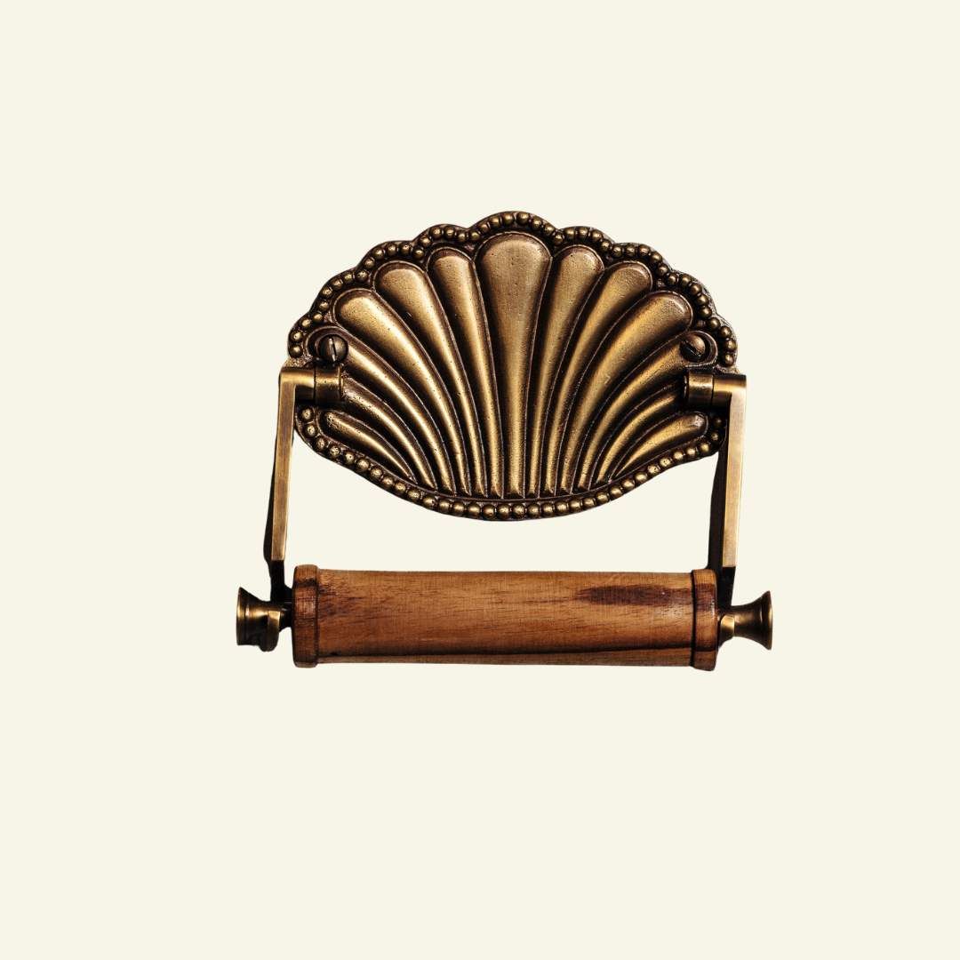 Shell Toilet Roll Holder, Antique Brass