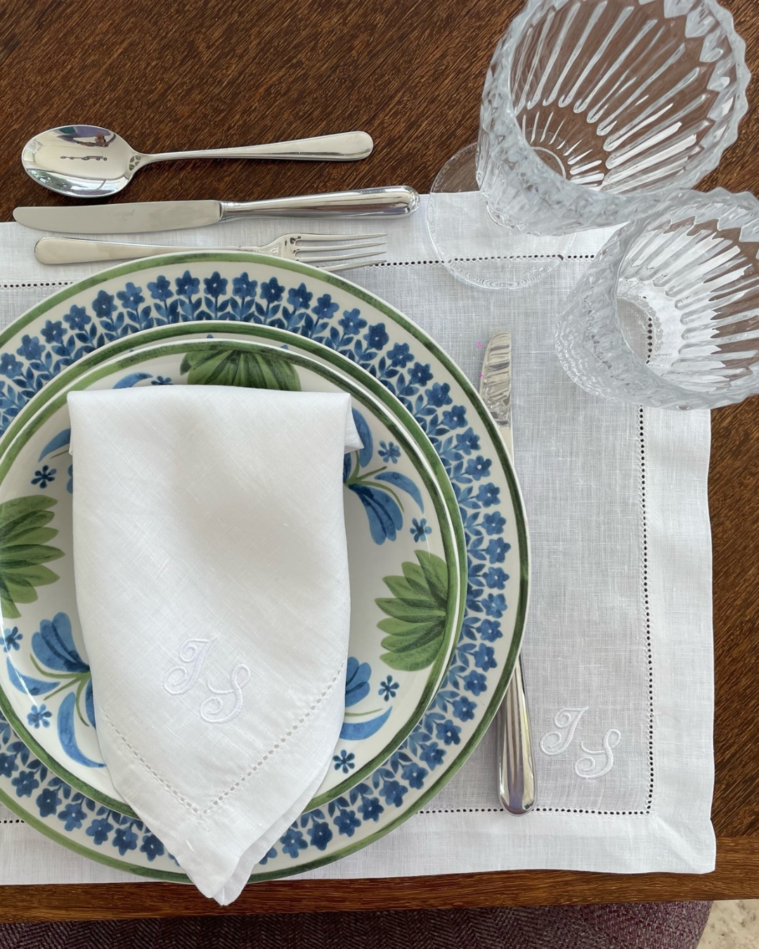 Personalised White Linen Placemat with Openwork Stitching