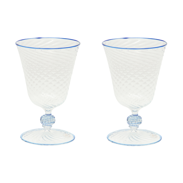 The Dido Venetian Wine Glass in Blue, Set of Two