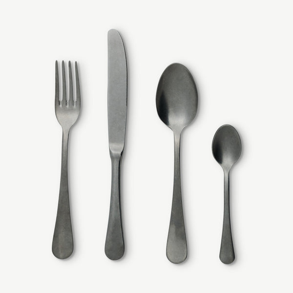 Milano Cutlery Set 16pc, Silver Stainless Steel Stonewashed
