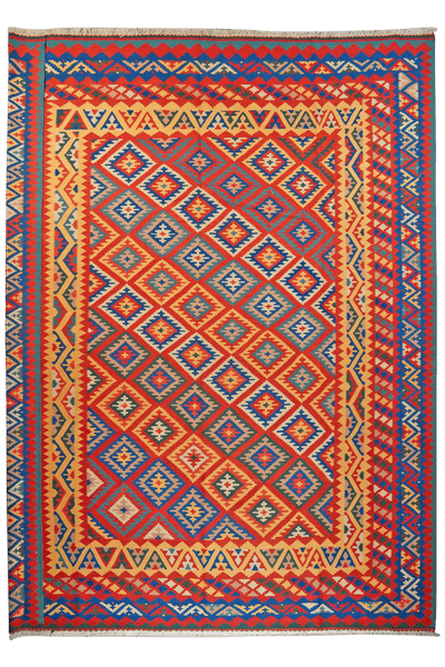 Kelim Gashgai — Handmade, 320x403 cm, Red, 100% Virgin Wool | Main view