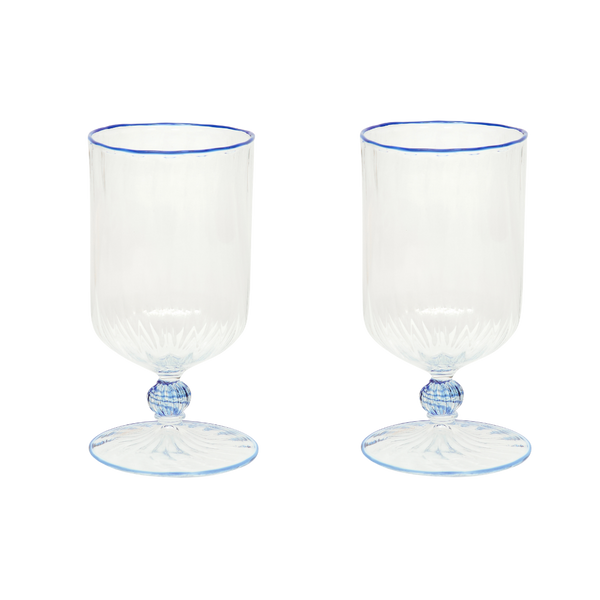 The Adrienne Venetian Wine Glass in Blue, Set of Two