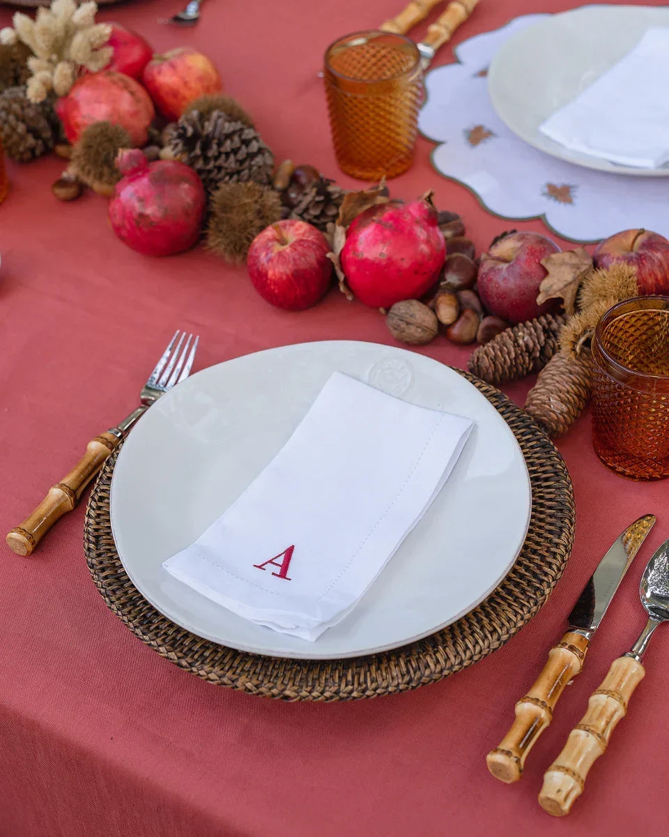 Customised White Hemstitch Linen Napkin MF
