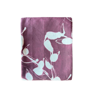 Porto Print Aubergine linen tablecloth styled on dining table - Goldie Home