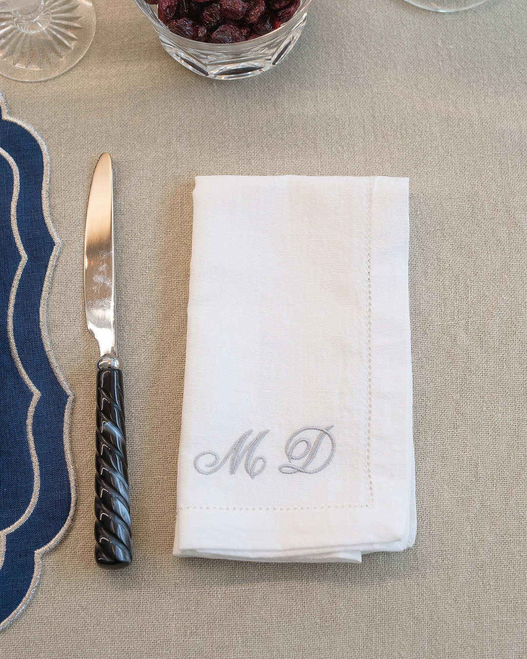 Personalised Linen Napkin with Openwork Stitching