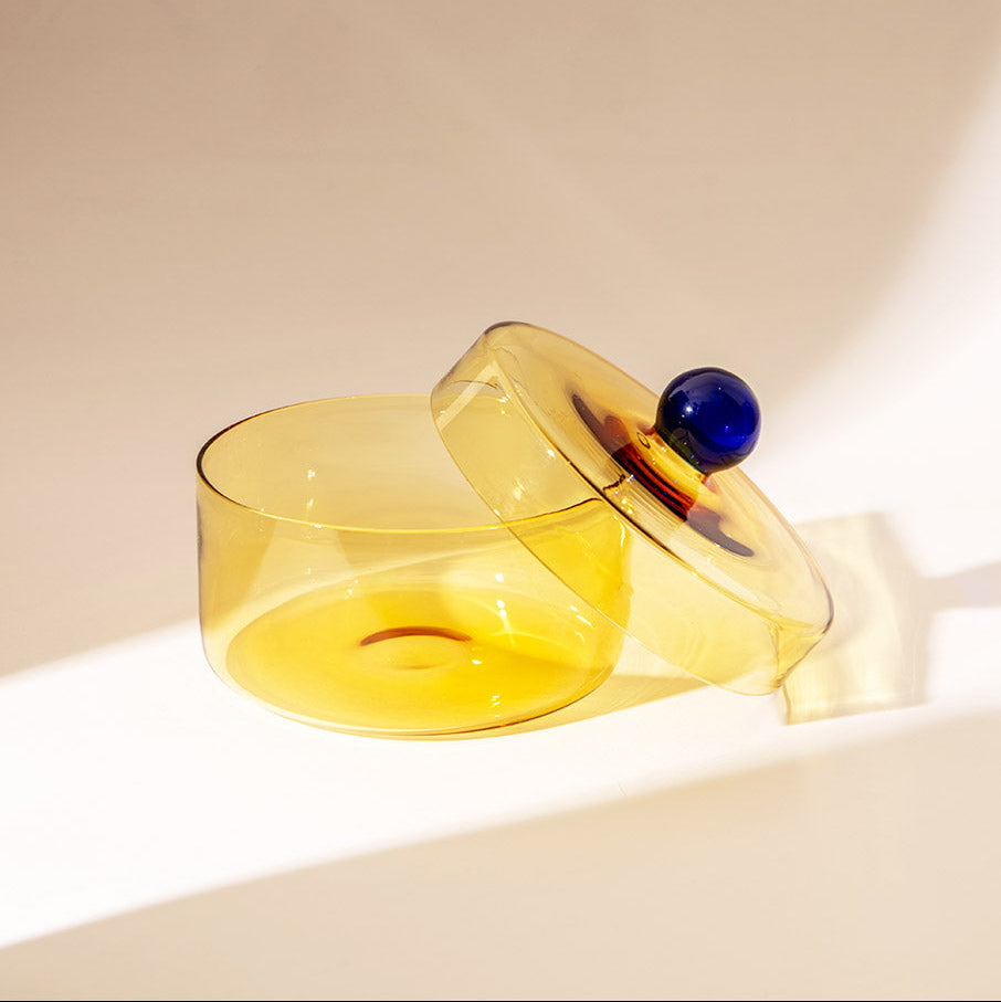 Yellow Aurora Glass Jar | Handcrafted Glass | 5.3x4 in (Set of 2)