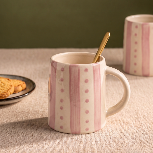 Pink Stripe & Dot Mug | 4 Inch | Set Of 2