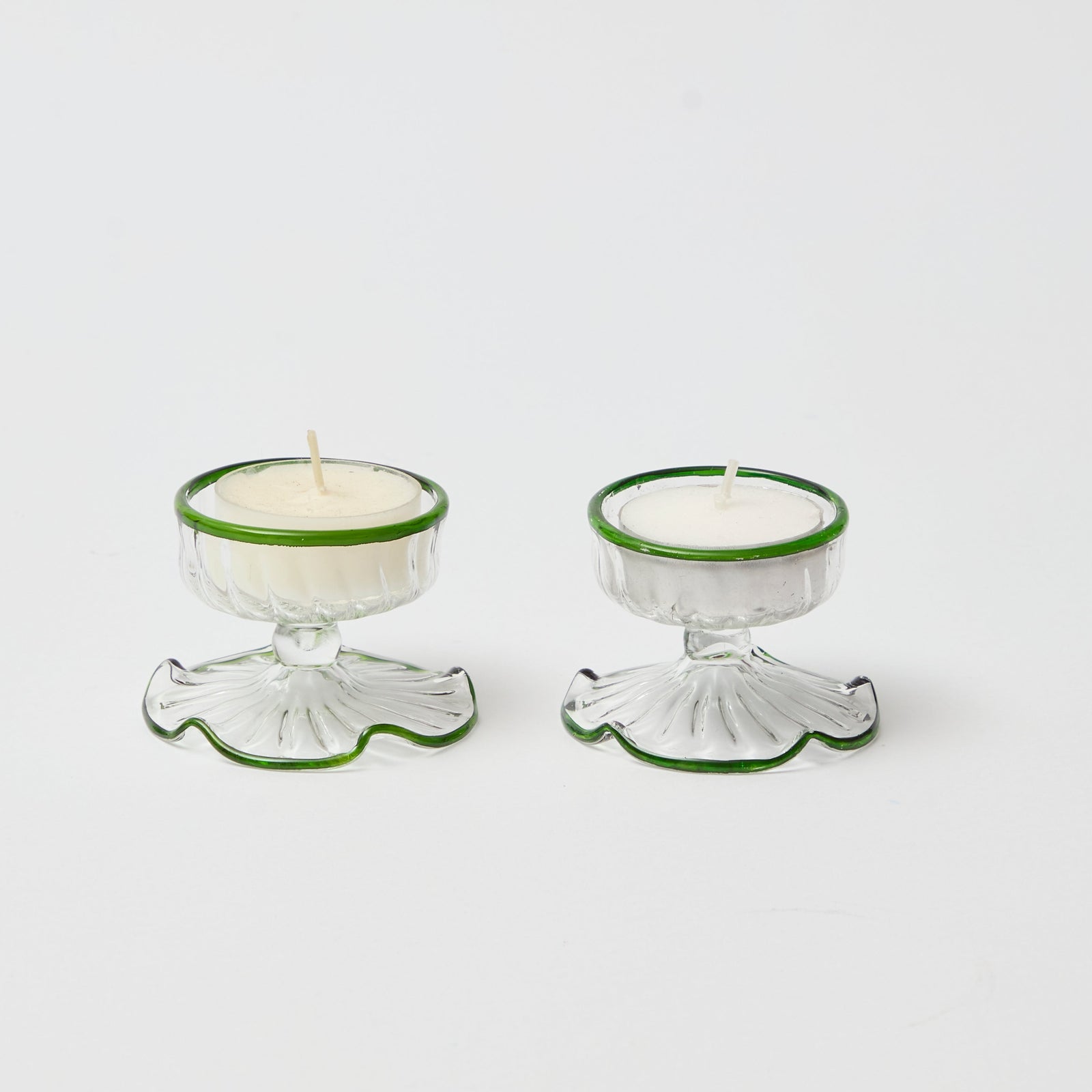 Green Rimmed Tealight Holders (set of 2)