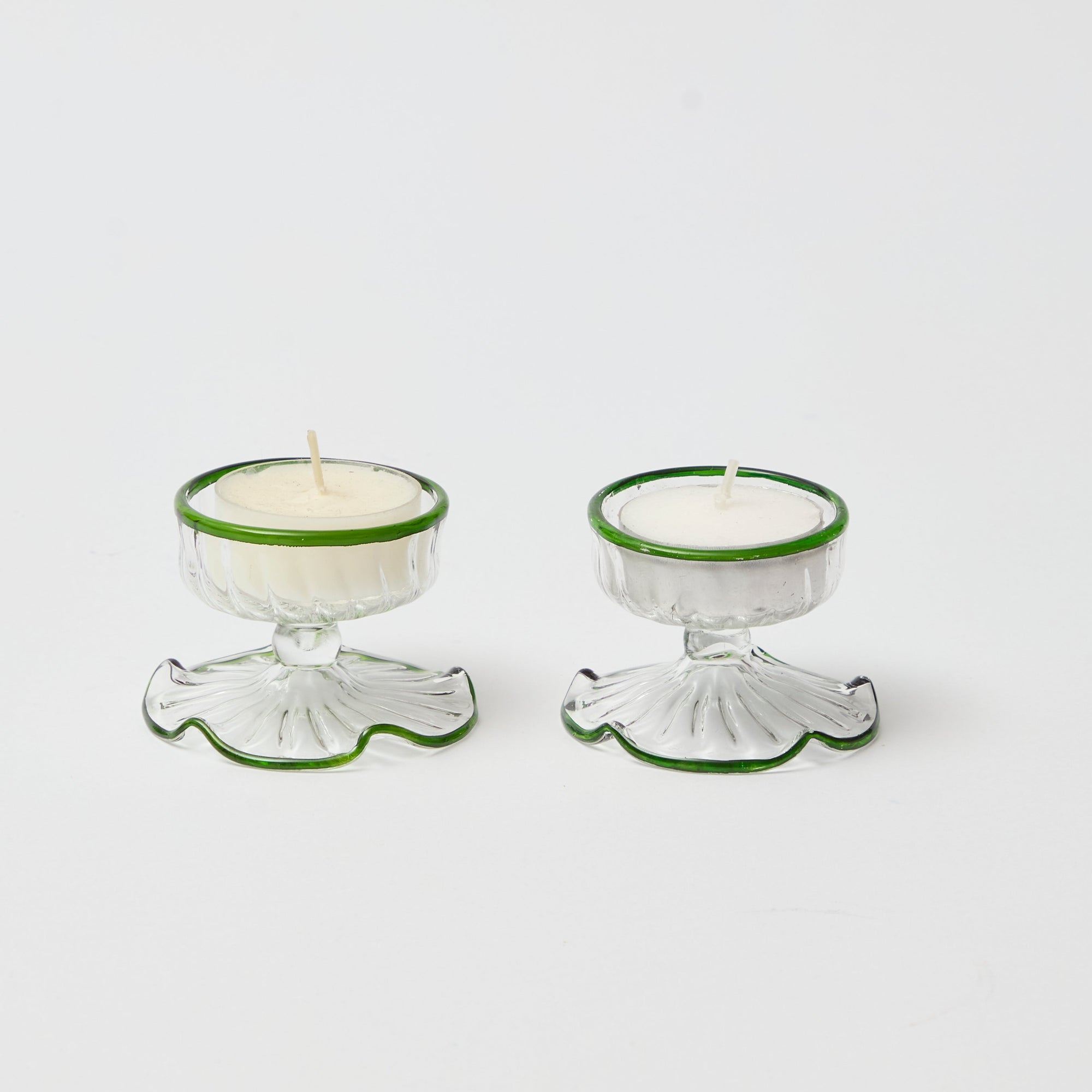 Green Rimmed Tealight Holders (set of 2)