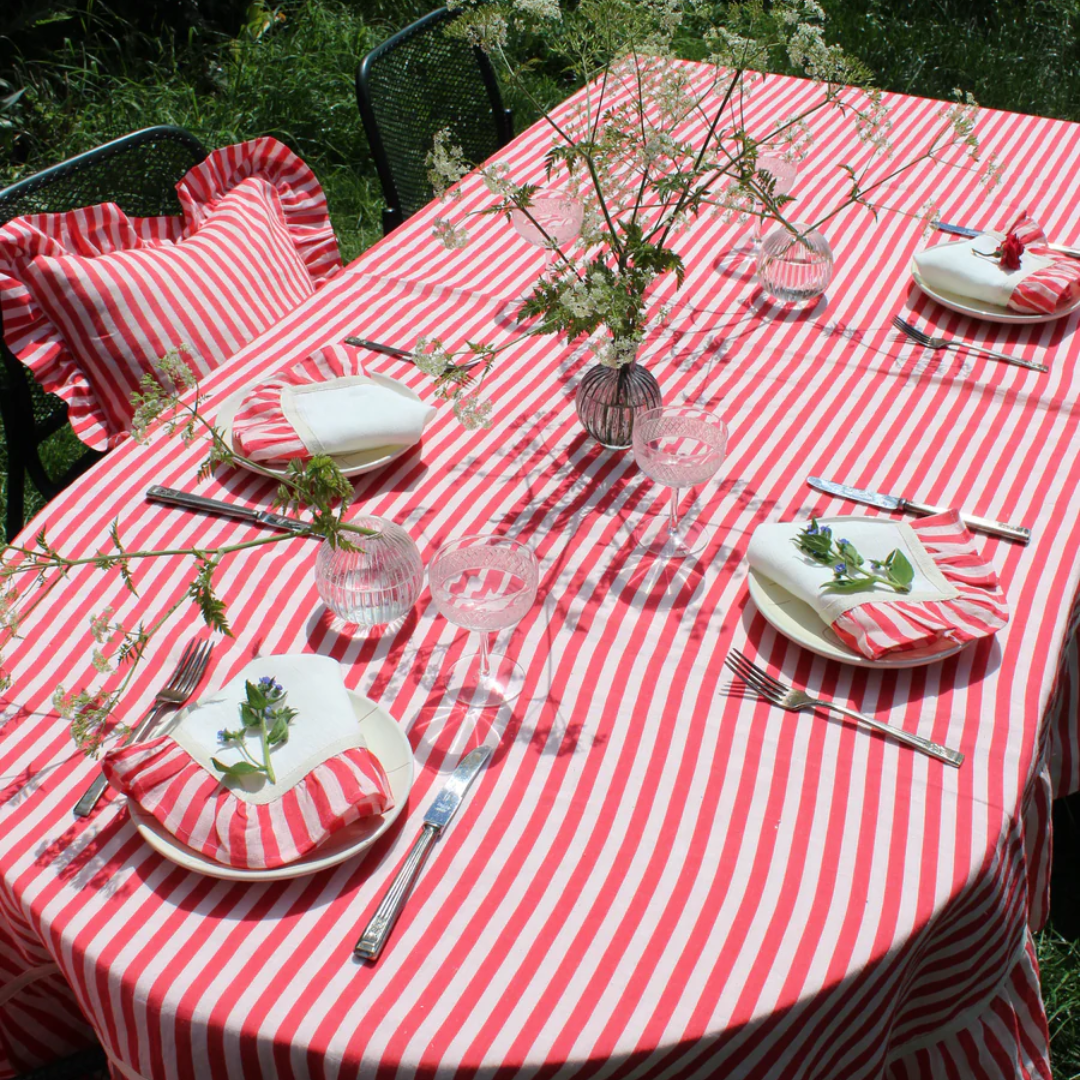 Cherry Red Candy Stripe Tablecloth