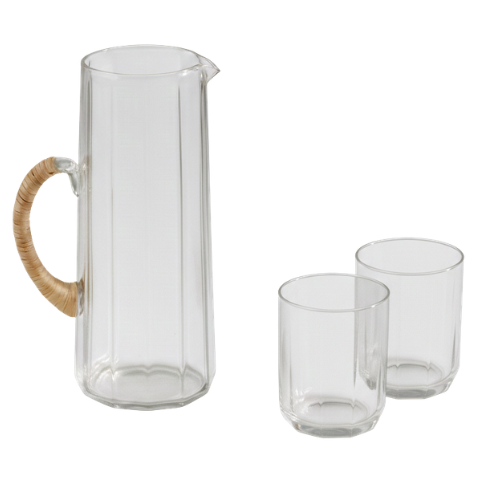 Hammered Glass Water Pitcher and Tumbler Set (Set of 3)