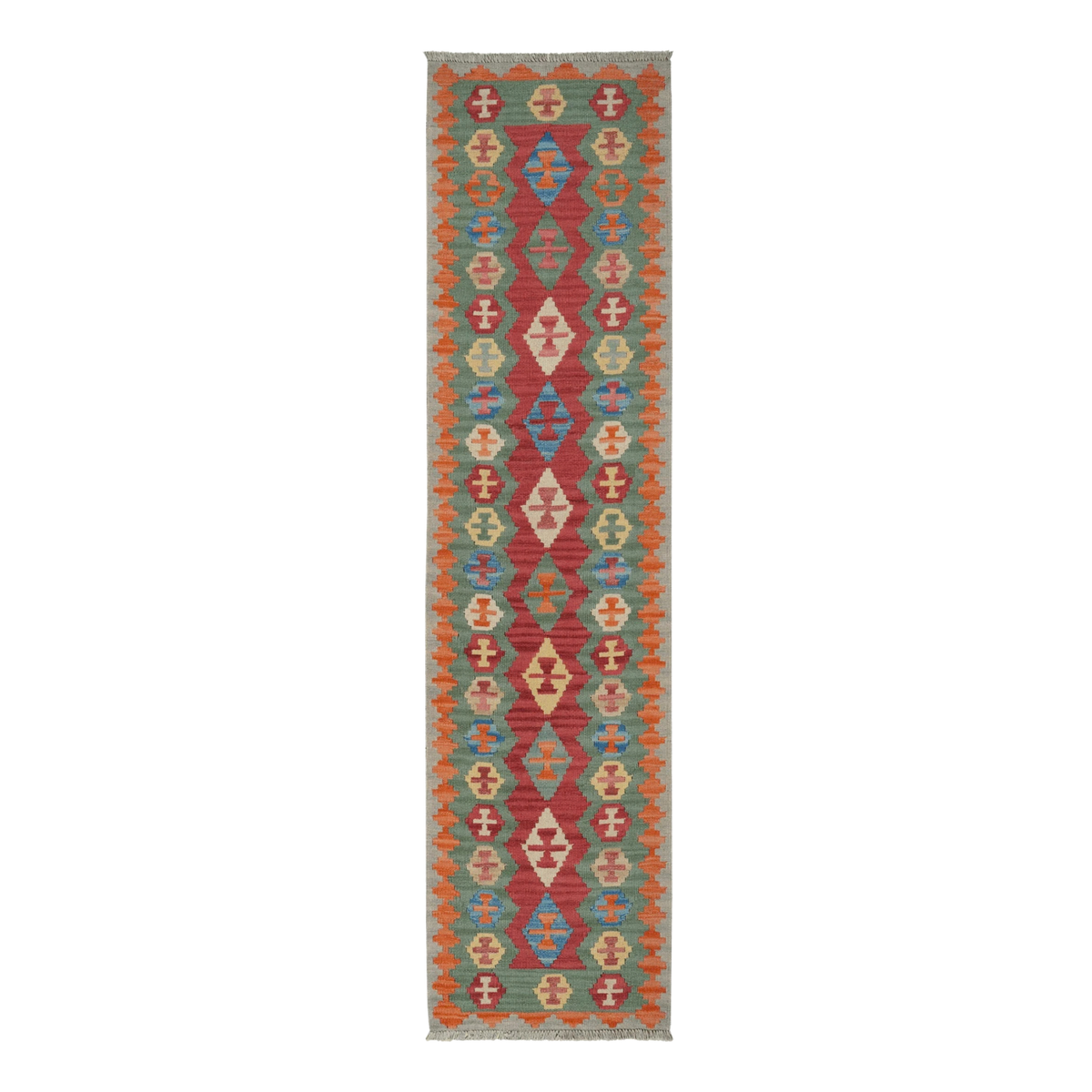 Gashgai Kilim Rug, Hand-woven - Red, 246x61 cm