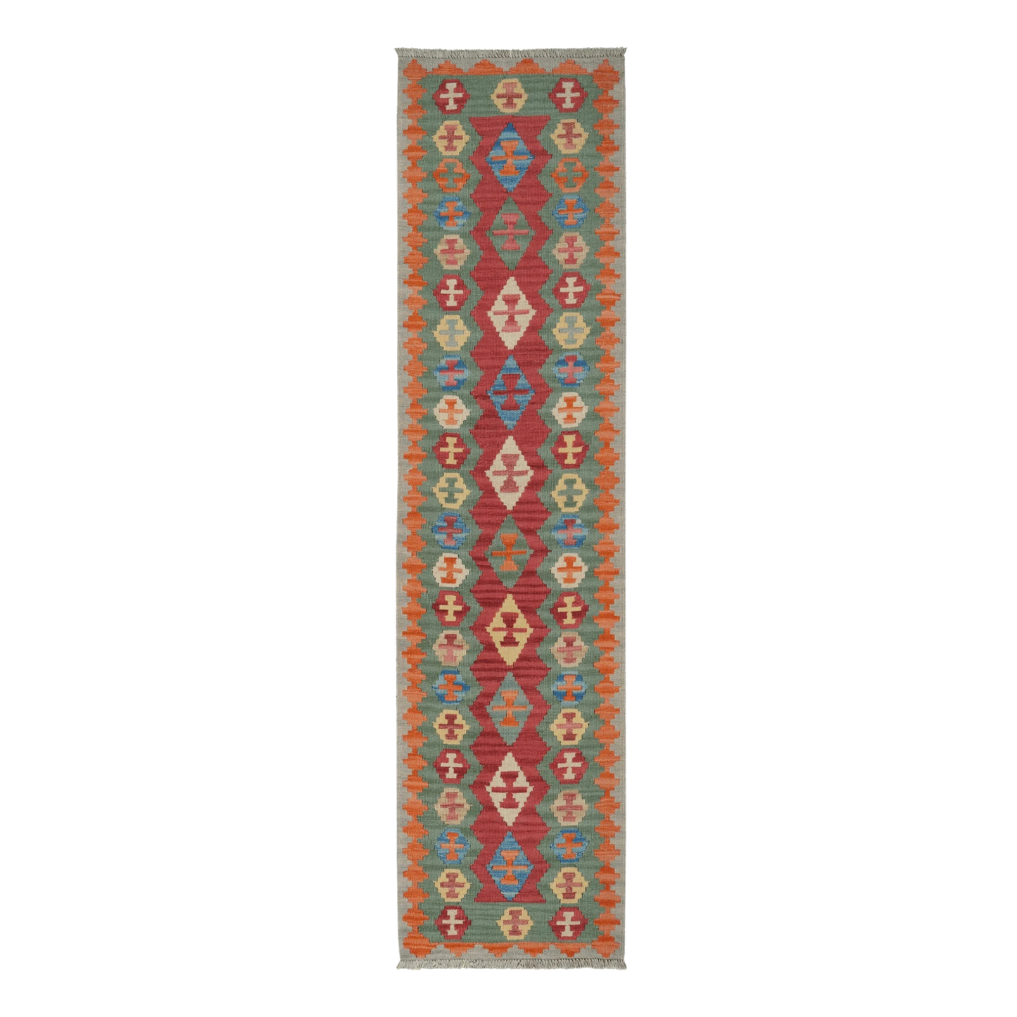 Gashgai Kilim Rug, Hand-woven - Red, 246x61 cm
