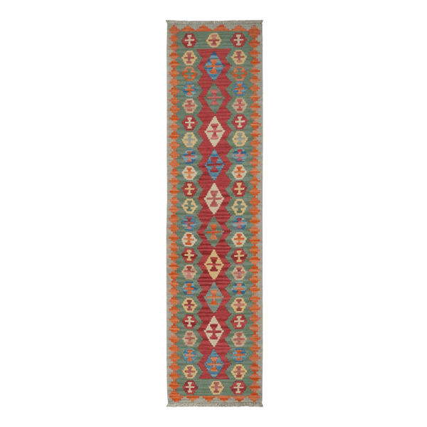 Gashgai Kilim Rug, Hand-woven - Red, 246x61 cm