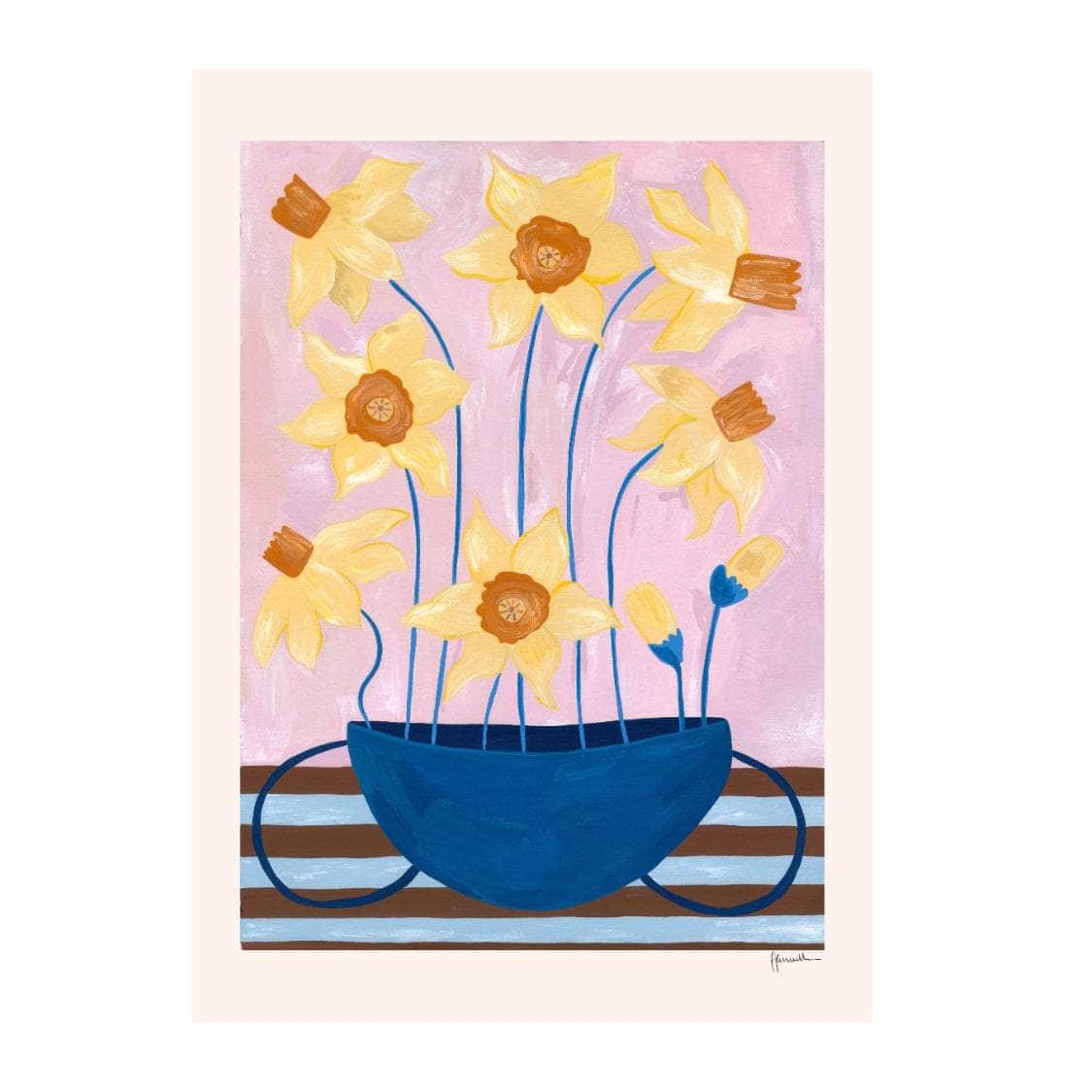 Daffodils in blue vase