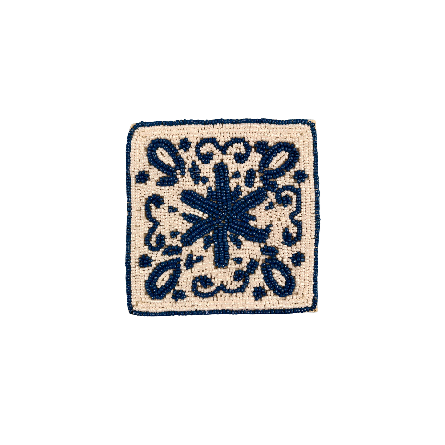’Azulejo Tiles’ Beaded Coasters - Ivory & Navy (set of 4)