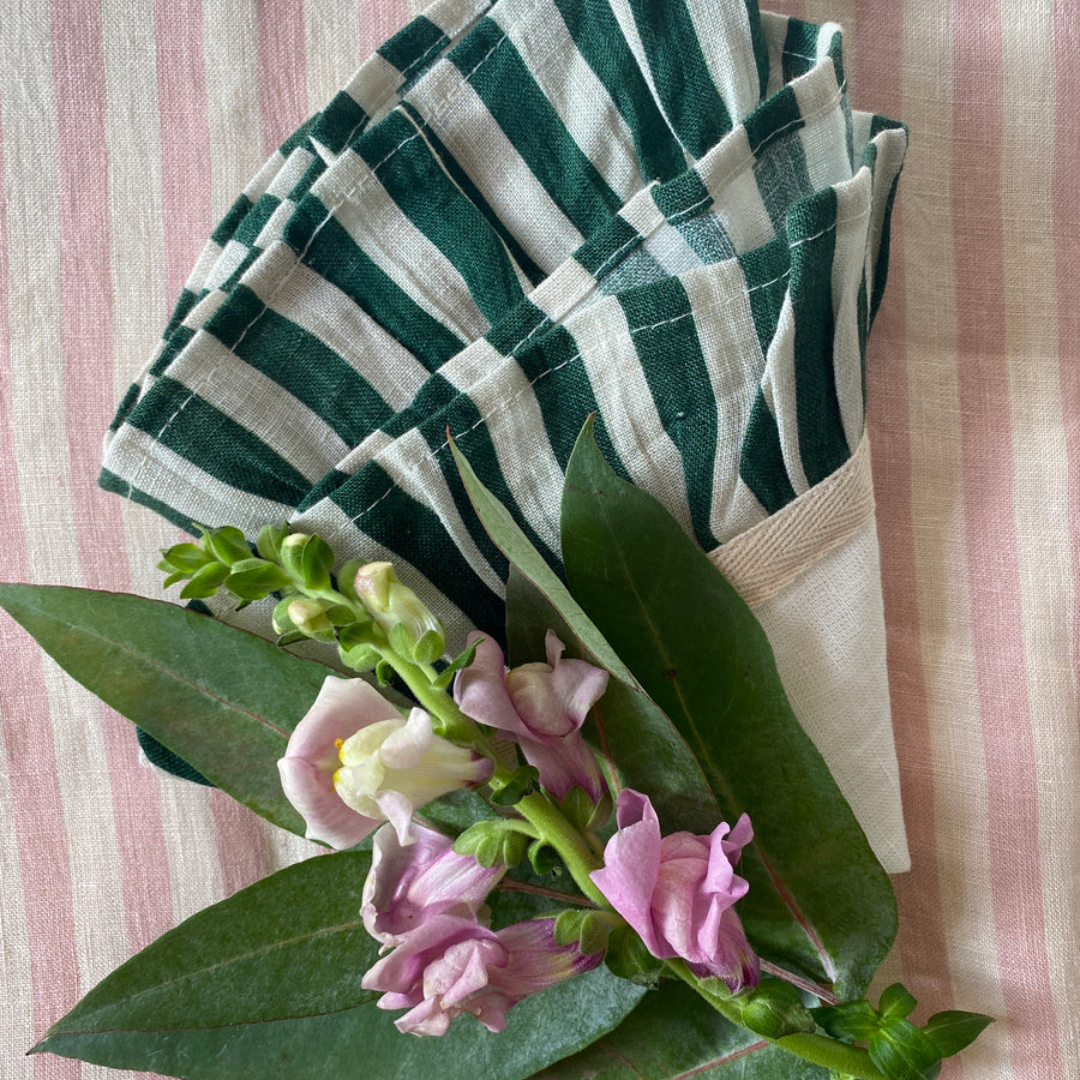 Emerald Candy Stripe - Set of Two Napkins