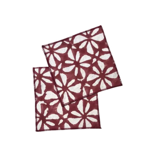 Red Rosy Sips Cloth Napkin | Block-Printed Cotton | 5x5 in