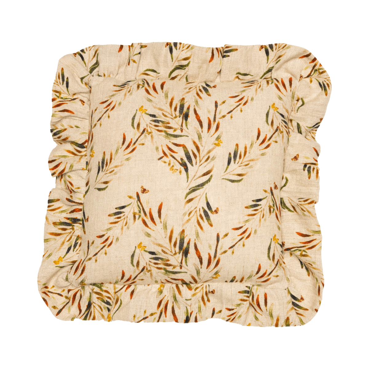 Organic Linen Ruffled Pillow Cover in Red Palm
