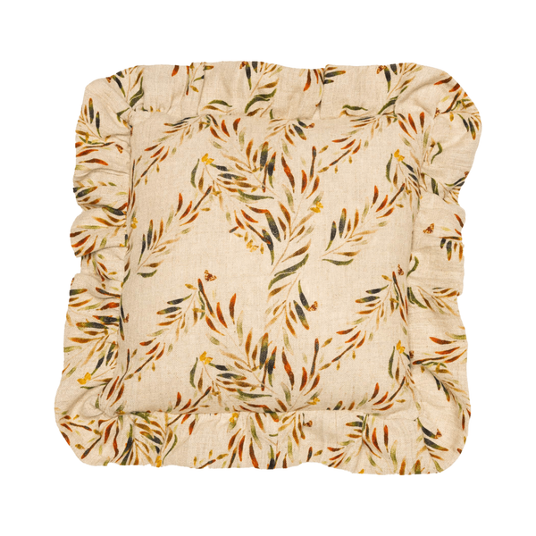 Organic Linen Ruffled Pillow Cover in Red Palm