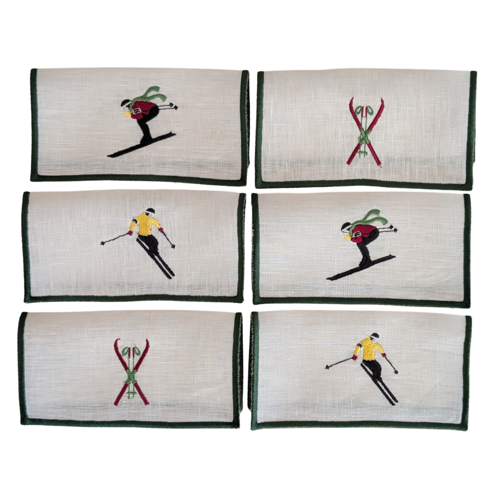 SKI Embroidered Cocktail Napkins (Set of 6)
