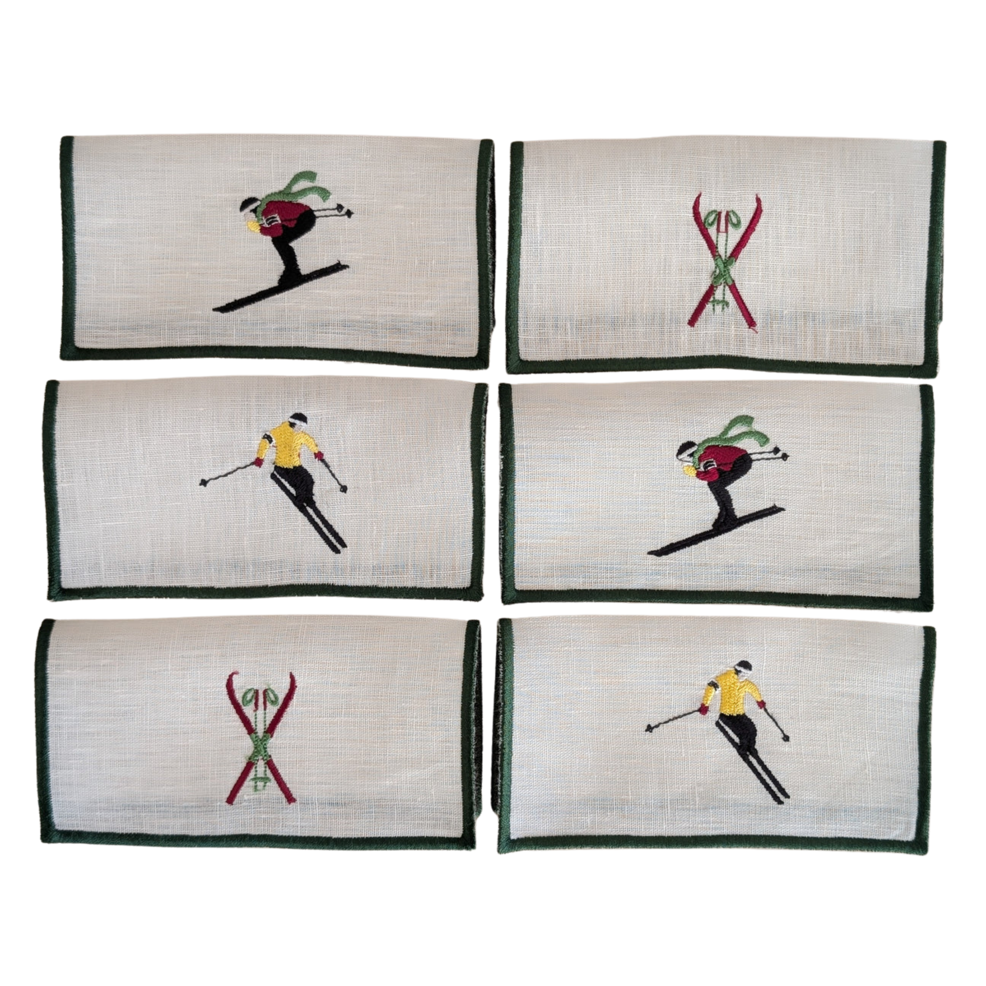 SKI Embroidered Cocktail Napkins (Set of 6)