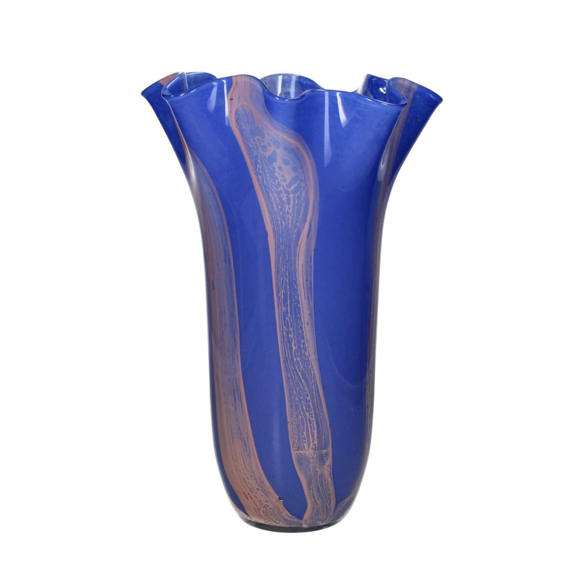 Blue Twist Glass Vase with Scallop