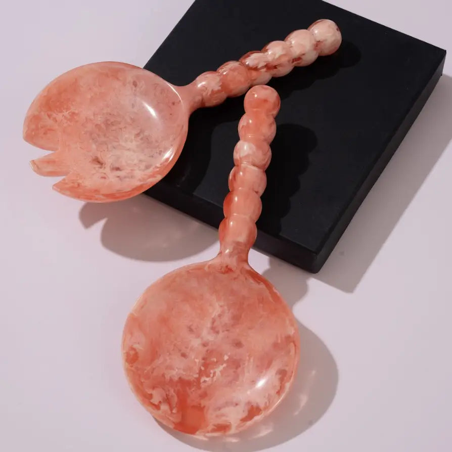 Resin Salad Server, Pink Set of 2 4.10x8.75 Inches - Casa Amarosa