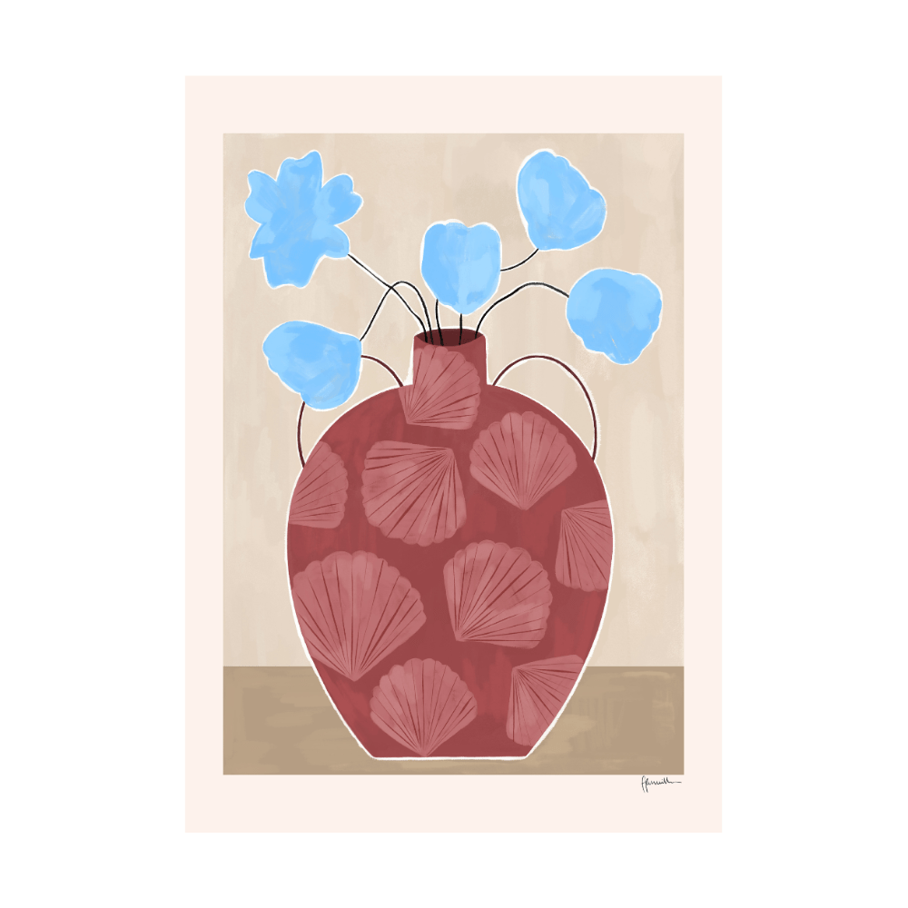 Blue Flowers In Shell Vase Print