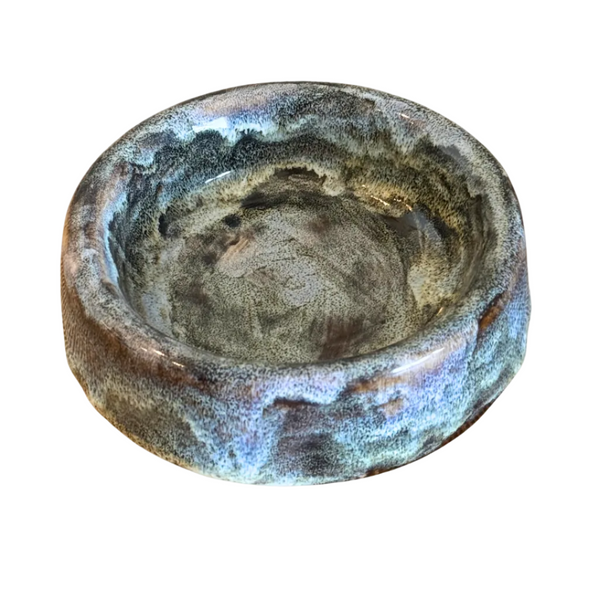 Handmade Ceramic Dog Bowl - Brown Blue