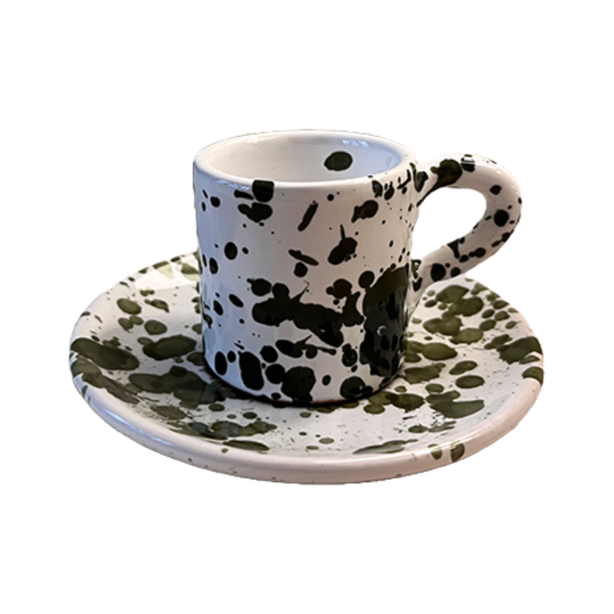 Coffee Cup And Saucer Dots Green
