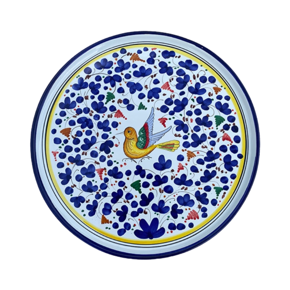 Pizza Platter Bird 33 cm Flowers Navy Blue