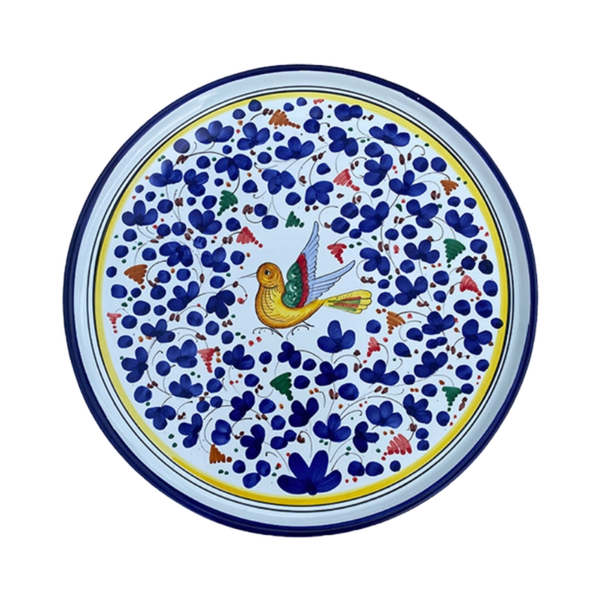 Pizza Platter Bird 33 cm Flowers Navy Blue