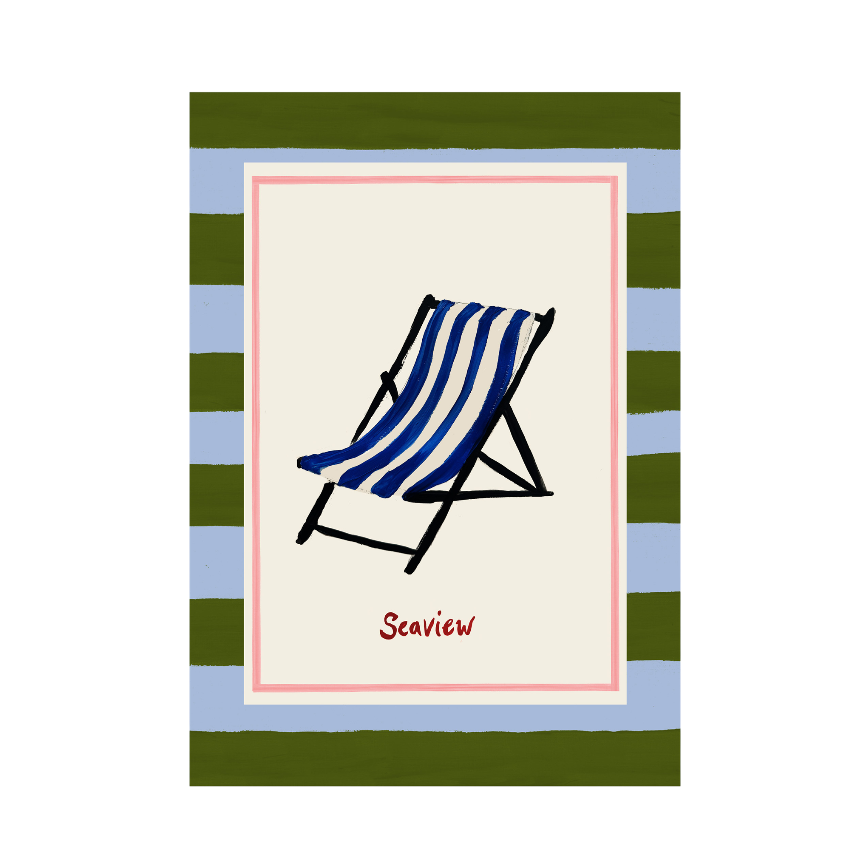 Seaview - Striped Deckchair Beach Print