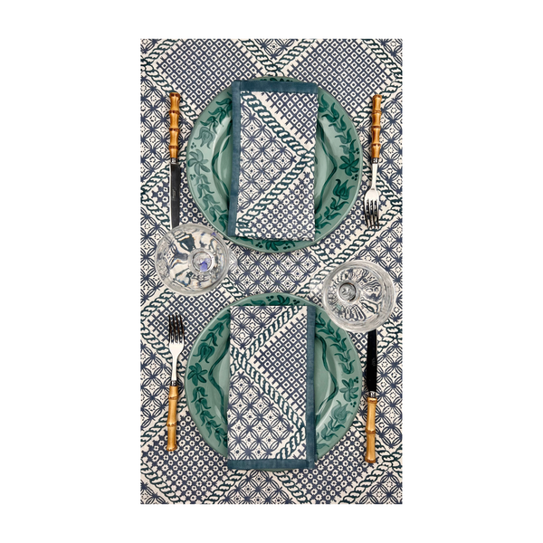 ’The Trellis’ Tablecloth - Teal & Blue