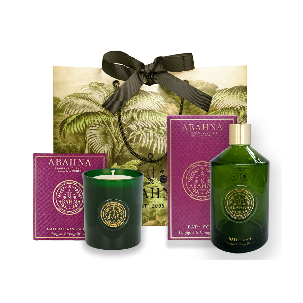 Bath Foam Decanter & Scented Candle Set - Frangipani & Orange Blossom