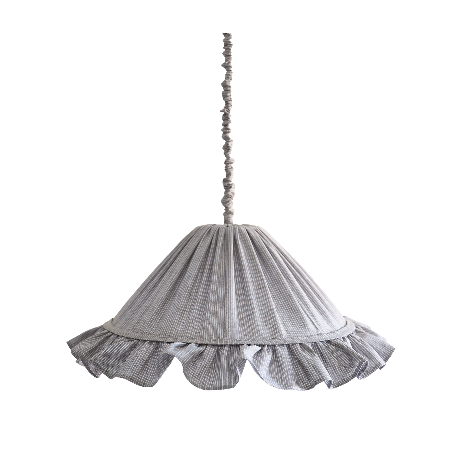 Emilia Pendant Light, Pleated Ruffle Lampshade, Grey Stripes