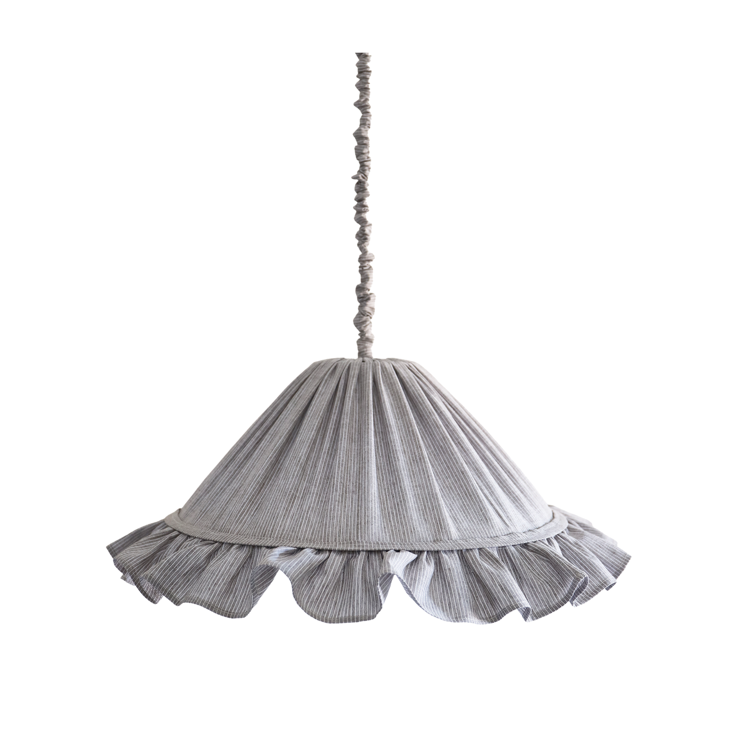 Emilia Pendant Light, Pleated Ruffle Lampshade, Grey Stripes
