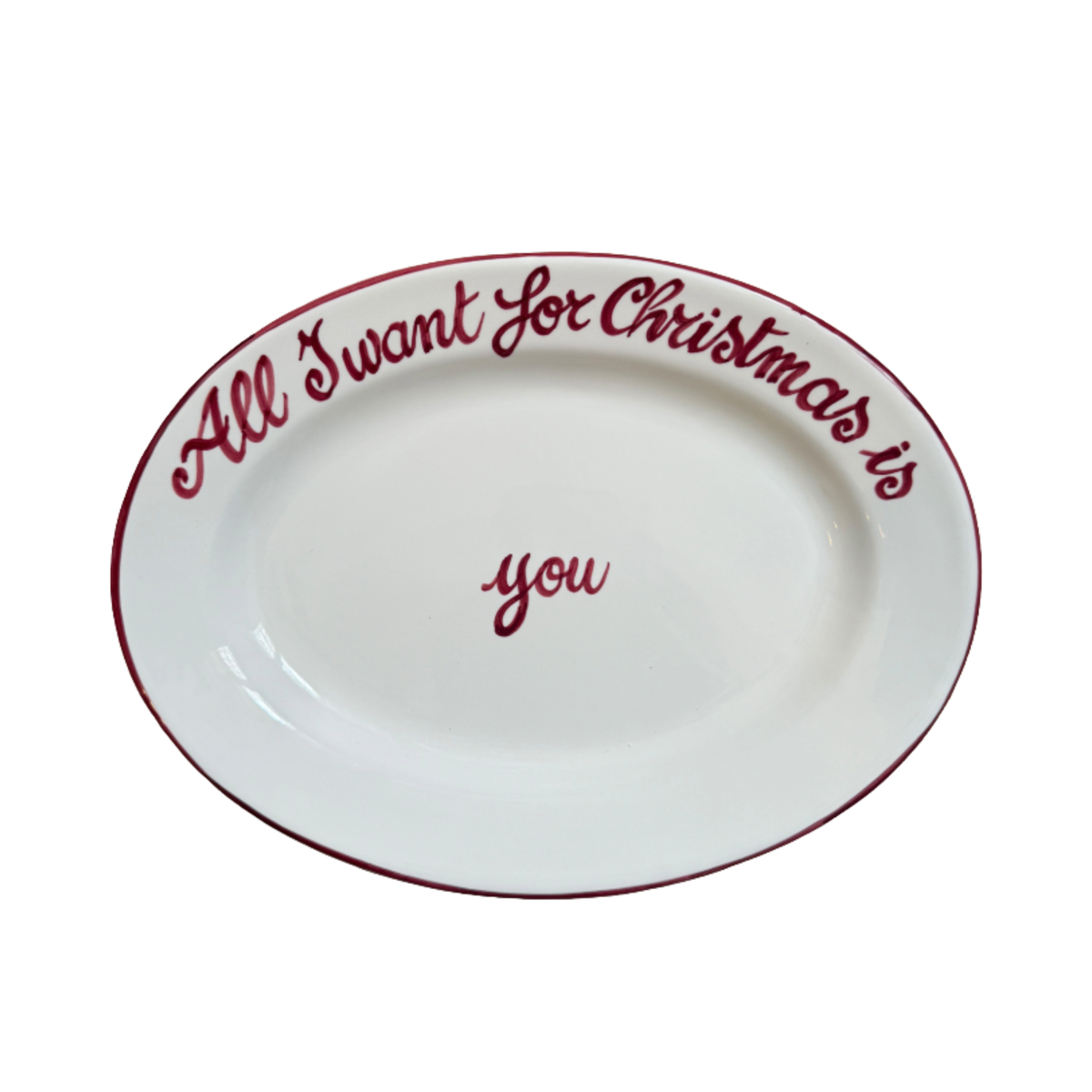 Oval Serving Platter 30 cm All I Want For Christmas – Italian Handcrafted Ceramic