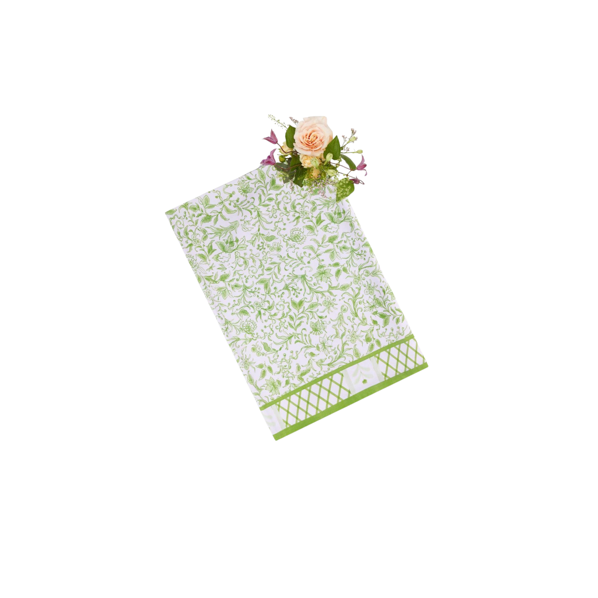 Pretty Meadow Green Floral Cotton Tablecloth