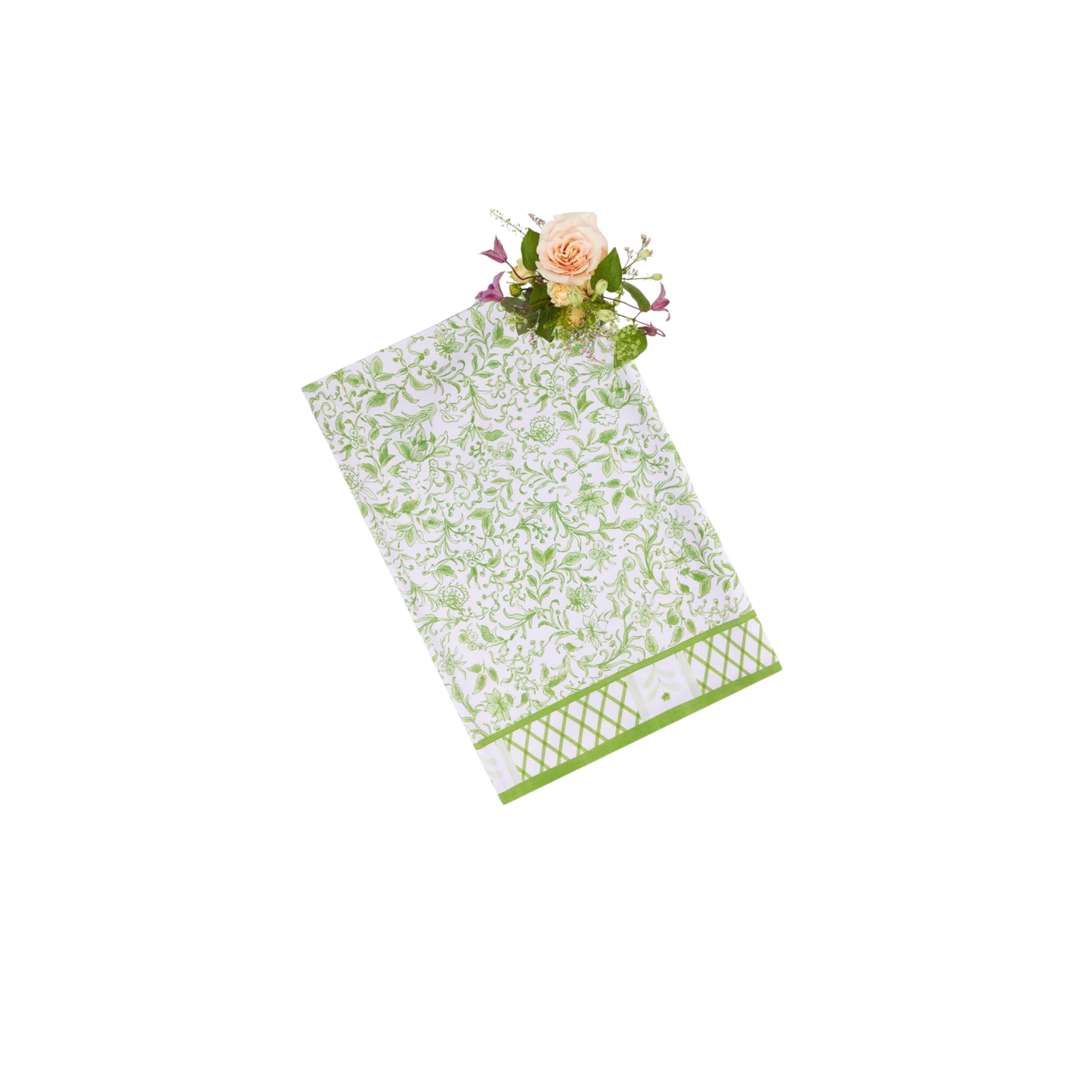 Pretty Meadow Green Floral Cotton Tablecloth