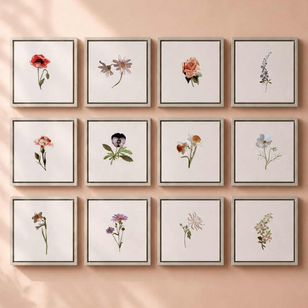Personalised Birth Flower Embroidered Canvas
