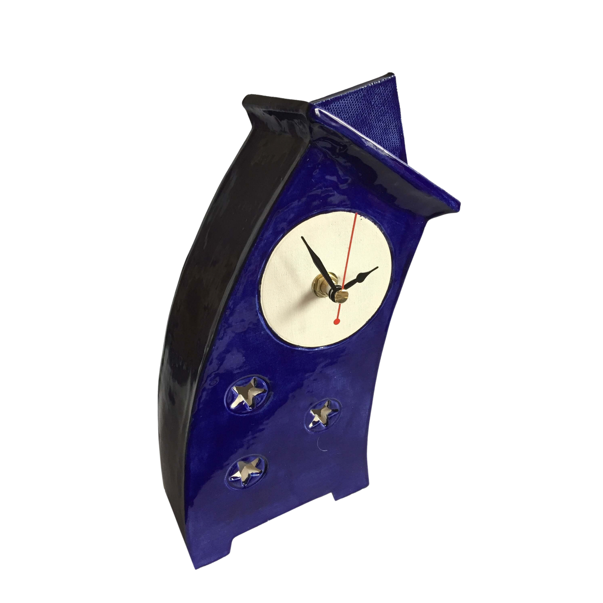 Wonky Ceramic Clock for Desk, Shelf, Mantel, Table royal blue glaze