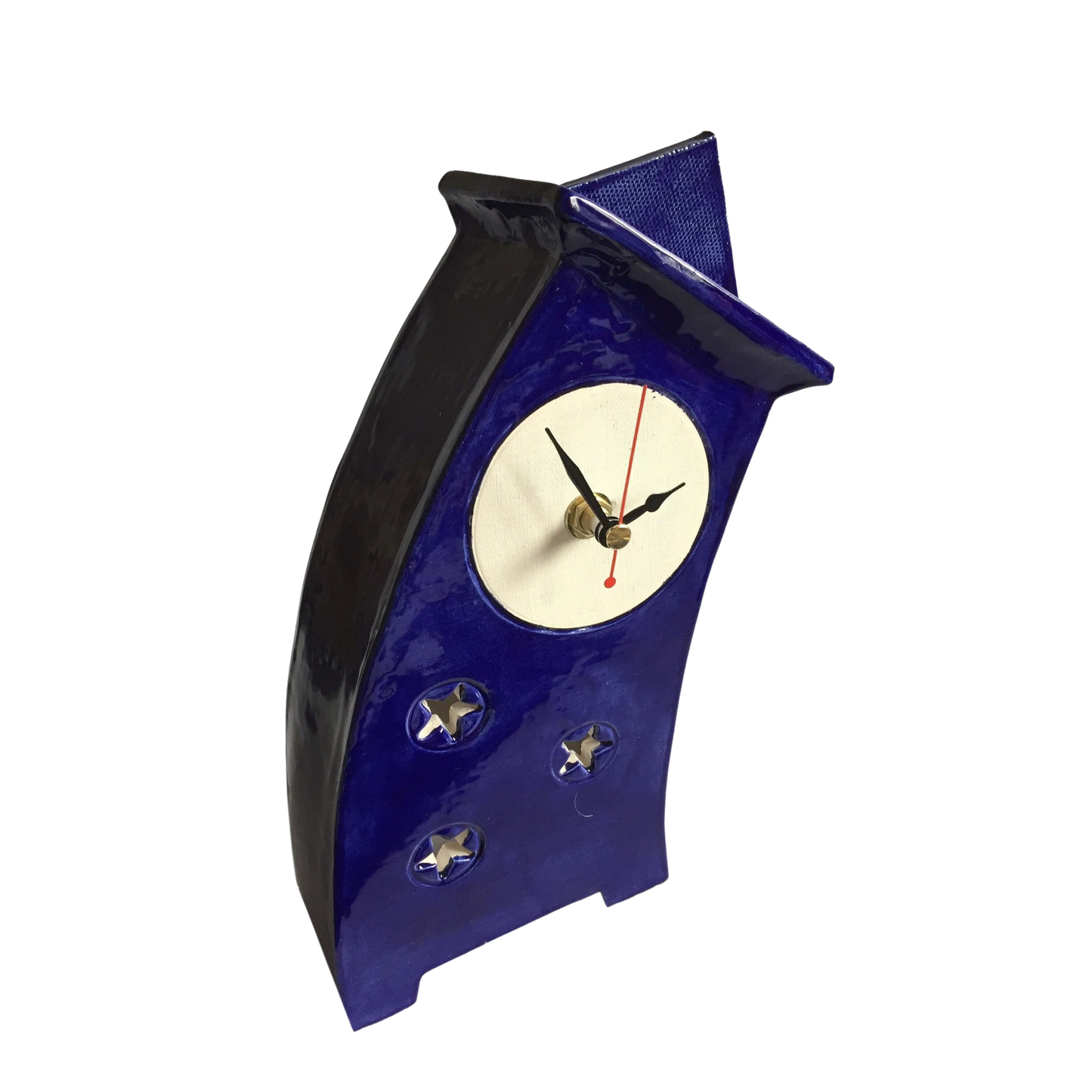 Wonky Ceramic Clock for Desk, Shelf, Mantel, Table royal blue glaze