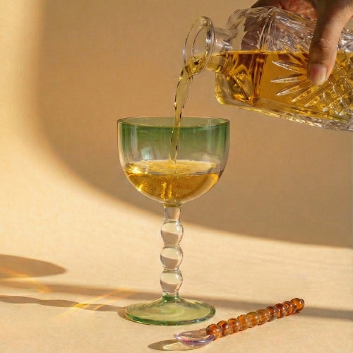 Green Bubble Stem Cocktail Glass 6.2x3.5 Inches Set of 2 - Casa Amarosa