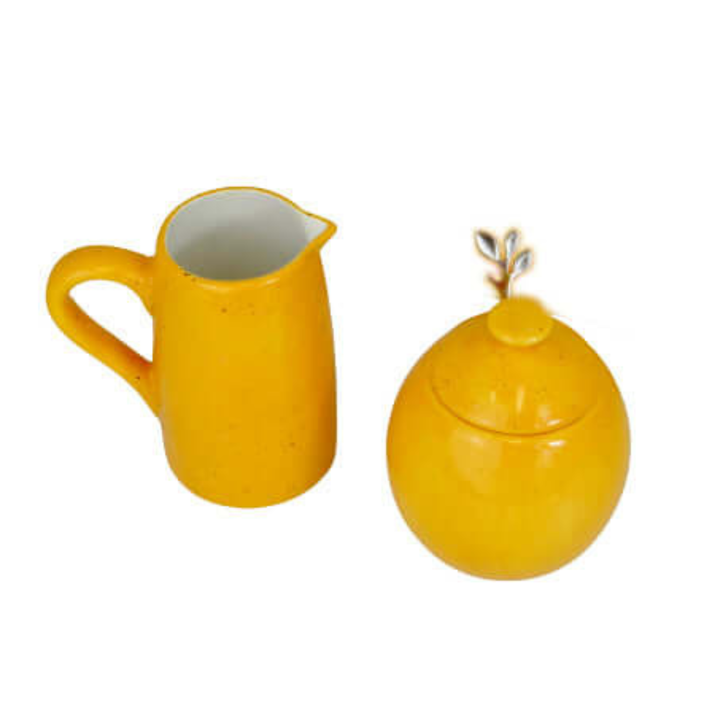 Sugar Bowl and Milk Jug Set Speckled Yellow