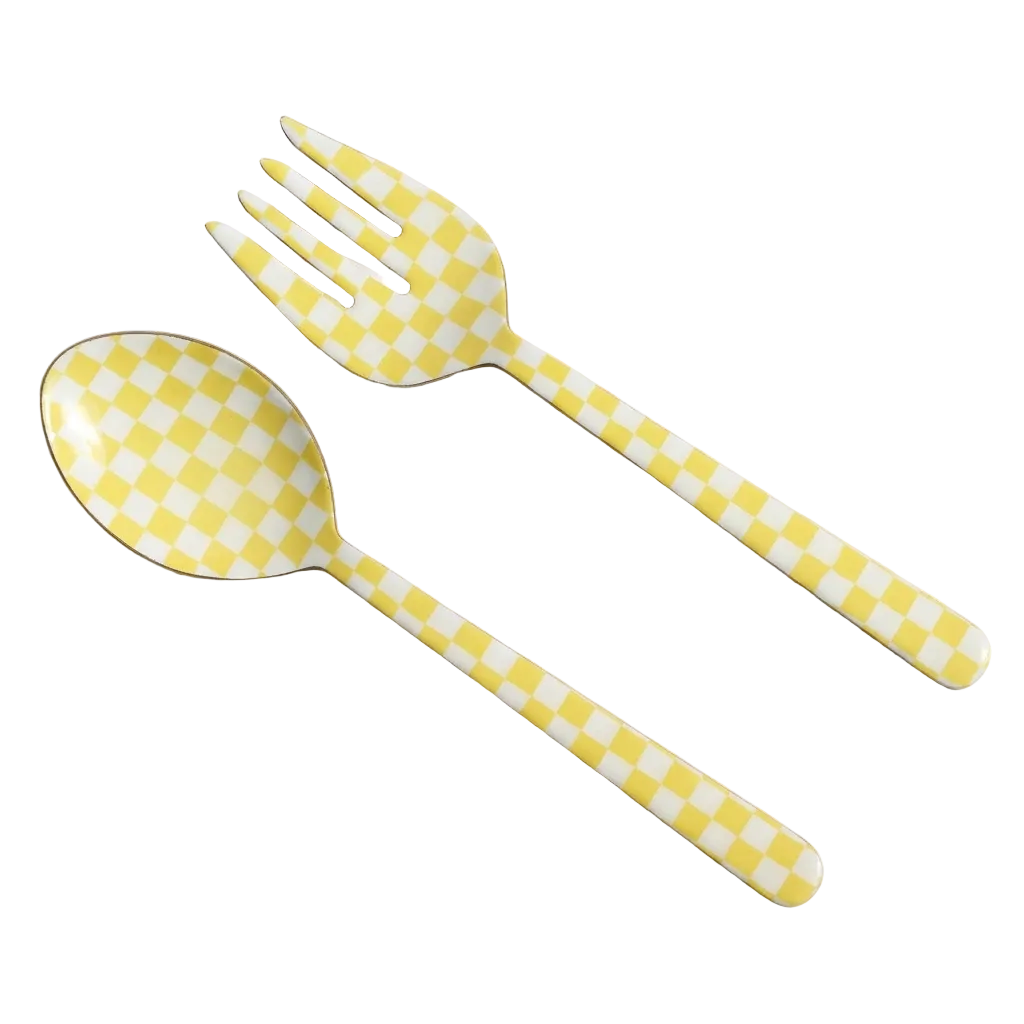 Yellow Enamel Salad Server Set of 2 11x2.5 Inches - Casa Amarosa