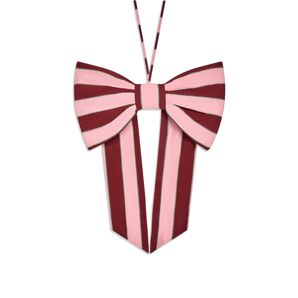 Christmas Hanging Bow - Bold Stripe Burgundy
