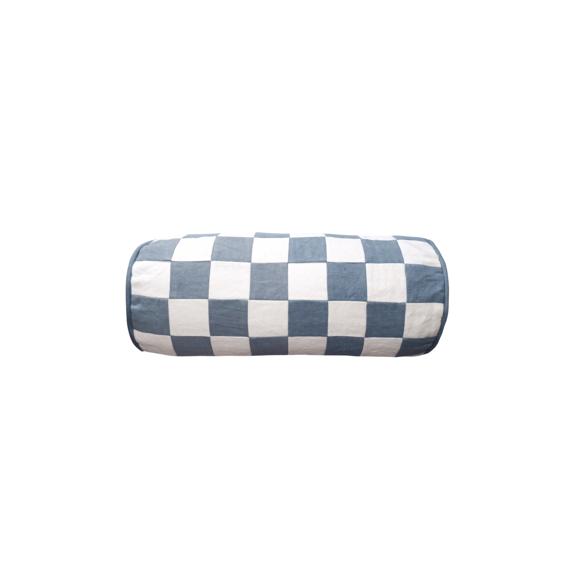 Chequered Bolster Cushion in Blue