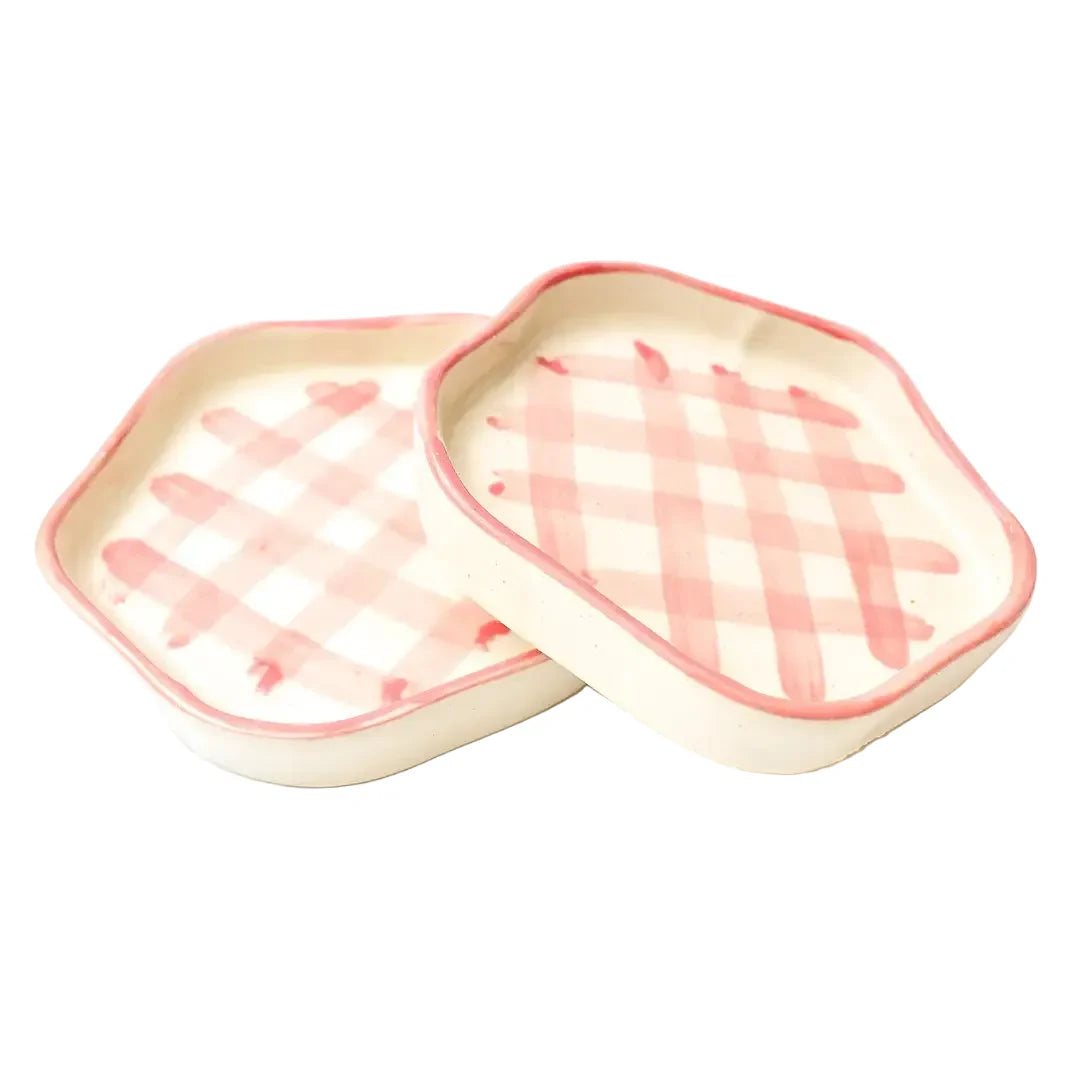 Coasters -Pink Check, 4.7 Inches (Set of 2)